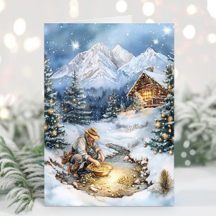 Goldminen-Goldschürfer-Goldwäscherei-Weihnachtskar Feiertagskarte