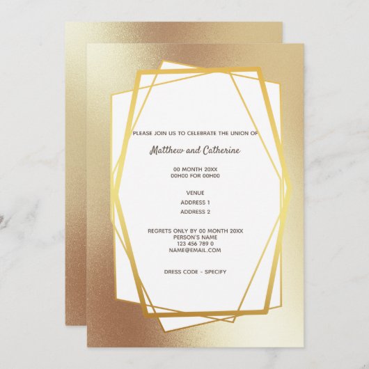 Goldminimalistisch schlichter geometrischer Rahmen Einladung (Vorne/Hinten)
