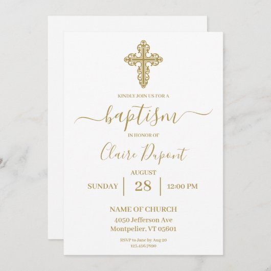 Goldminimalistische Taufe Spanische Einladung (Vorne/Hinten)