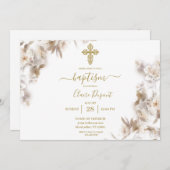 Goldminimalistische Taufe Spanische Einladung (Vorne/Hinten)