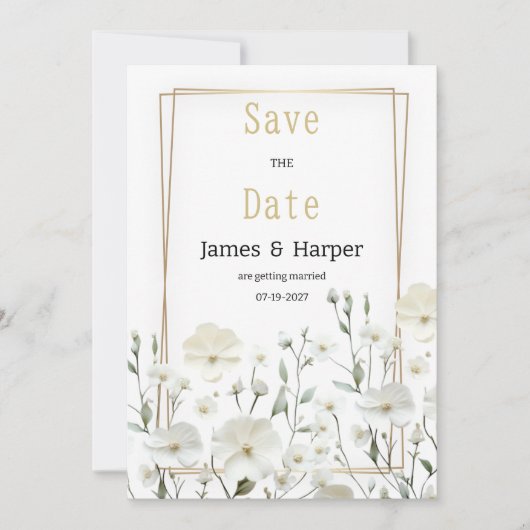 Goldminze, zart, blumenreich Save the Date Einladung (Vorderseite)