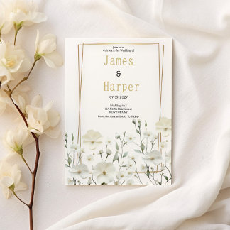 Goldminze, zarte blumenreiche Hochzeit Einladung