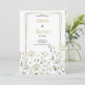 Goldminze, zarte blumenreiche Hochzeit Einladung (Stehend Vorderseite)