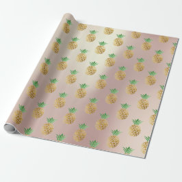 Goldminzfrüchte der tropischen Ananas, rosa Geschenkpapier