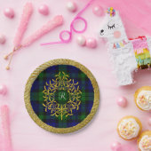 Goldmistelzweig Blackwatch kariertes Monogramm Pappteller (Party)