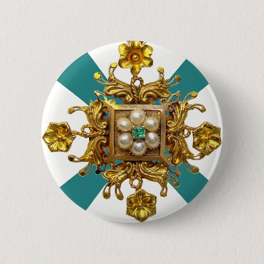 Goldmit filigran geschmückte Perlen-Vintages Button (Vorderseite)