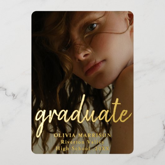 Goldmoderne Typografie 3 Foto Collage Abschluss Folieneinladung (Vorderseite)