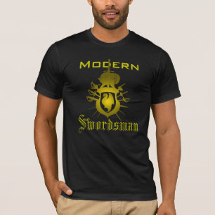 Goldmoderner Schwertfechter-Drache-Wappen-T - T-Shirt