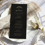 Goldmond-Hochzeitmenü Menükarte<br><div class="desc">Verwandeln Sie Ihr kulinarisches Erlebnis mit der "Gold Moon Wedding Menu Card", dem Set vor einem schwarzen Hintergrund. Die goldenen himmlischen Elemente, begleitet von den stilvollen, leicht anpassbaren Initialen, bringen eine Touch Magie in Ihre Tischumgebung. Die Mondphasen, die in das Design integriert sind, erhöhen das kulinarische Erlebnis und symbolisieren die...</div>