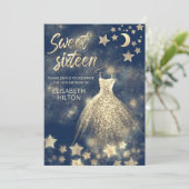 Goldmond und Sterne 16 . Geburtstag Einladung (Stehend Vorderseite)