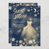 Goldmond und Sterne 16 . Geburtstag Einladung (Vorne/Hinten)