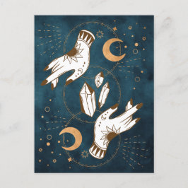 Goldmondphasen Kristalle Henna tattoo Hände blau Postkarte