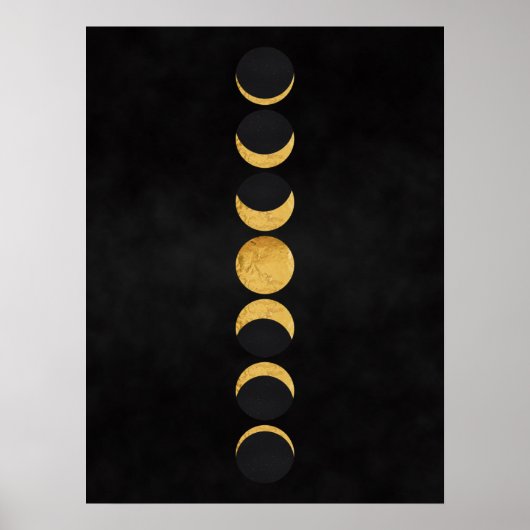 Goldmondphasen schwarzer texturierter Hintergrund Poster (Vorne)