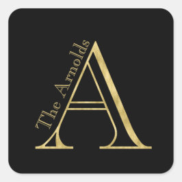 Goldmonogramm A und Name auf einer beliebigen Farb Quadratischer Aufkleber