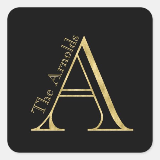 Goldmonogramm A und Name auf einer beliebigen Farb Quadratischer Aufkleber (Vorderseite)