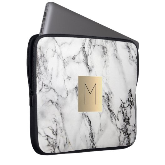 Goldmonogramm auf Marmor Laptopschutzhülle (Vorne Rechts)