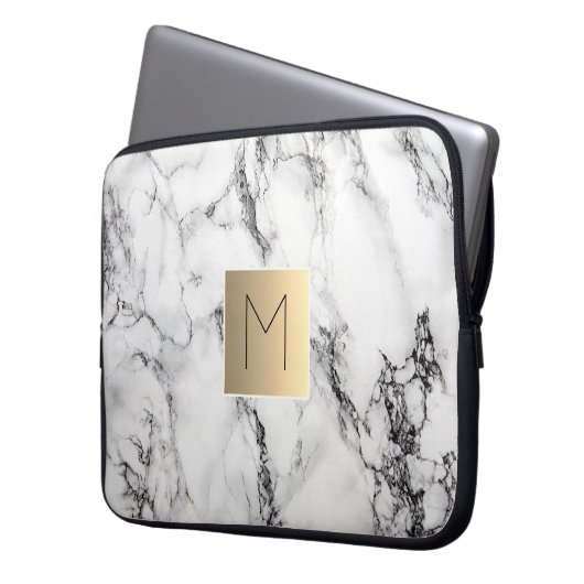 Goldmonogramm auf Marmor Laptopschutzhülle (Vorderseite Links)