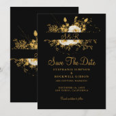 Goldmonogramm auf Schwarz-Braut-Groom-Hochzeit Save The Date (Vorne/Hinten)