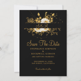 Goldmonogramm auf Schwarz-Braut-Groom-Hochzeit Save The Date