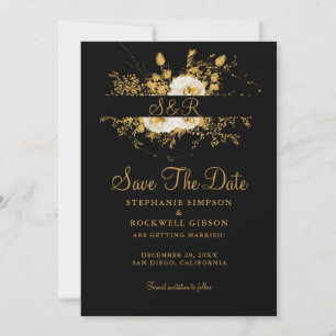 Goldmonogramm auf Schwarz-Braut-Groom-Hochzeit Save The Date