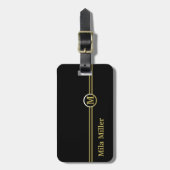 Goldmonogramm auf schwarzem Hintergrund Gepäckanhänger (Vorderseite vertikal)