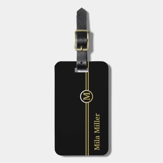 Goldmonogramm auf schwarzem Hintergrund Gepäckanhänger (Vorderseite vertikal)