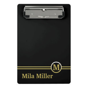 Goldmonogramm auf schwarzem Hintergrund Mini Klemmbrett