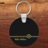 Goldmonogramm auf schwarzem Hintergrund Schlüsselanhänger (Vorderseite)