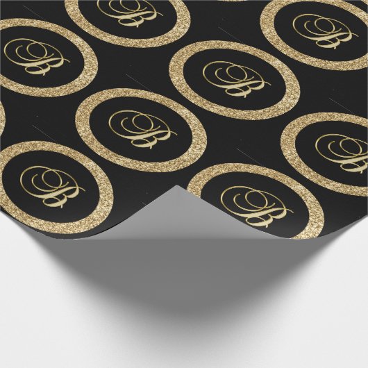 Goldmonogramm B schwarz, Geschenkpapier (Ecke)