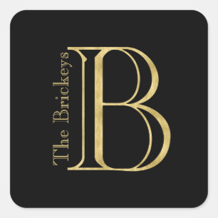 Goldmonogramm B und Name auf einer beliebigen Farb Quadratischer Aufkleber