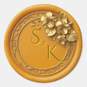 Goldmonogramm-Blumen-Hochzeitssiegel Runder Aufkleber