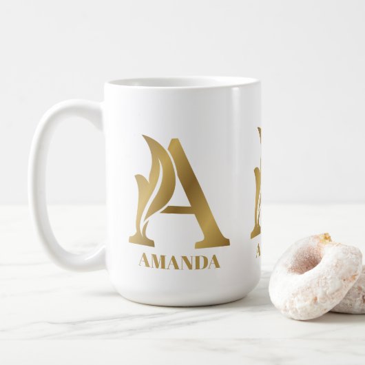 Goldmonogramm-Brief A individuelle Name Kaffeetasse (Mit Donut)