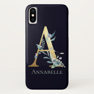 Goldmonogramm Buchstabe A Blau Floral benutzerdefi Case-Mate iPhone Hülle