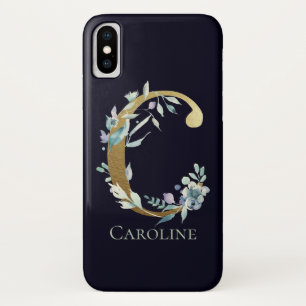 Goldmonogramm Buchstabe C Navy Blau Floral Name Case-Mate iPhone Hülle