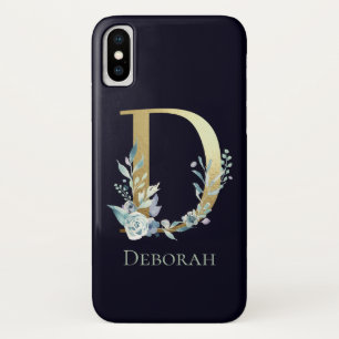 Goldmonogramm Buchstabe D Navy Blau Floral Name Case-Mate iPhone Hülle