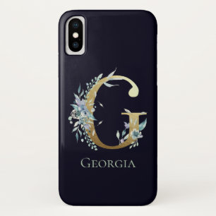 Goldmonogramm Buchstabe E Navy Blau Floral Name Case-Mate iPhone Hülle