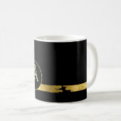 Goldmonogramm der Eule, schwarzer Hintergrund Kaffeetasse (VorderseiteRechts)