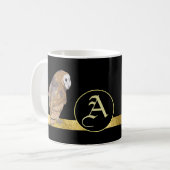 Goldmonogramm der Eule, schwarzer Hintergrund Kaffeetasse (Vorderseite Links)