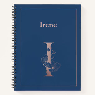 Goldmonogramm der personalisierten Rose, Initial I Notizblock