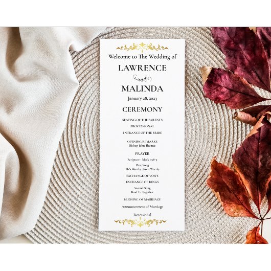 Goldmonogramm Einfaches Elegantes Hochzeitsprogram