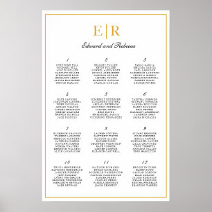 Goldmonogramm Elegante Hochzeits-Sitzordnung Poster