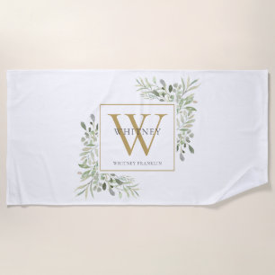 Goldmonogramm Elegante moderne Grünpflanzen Strandtuch