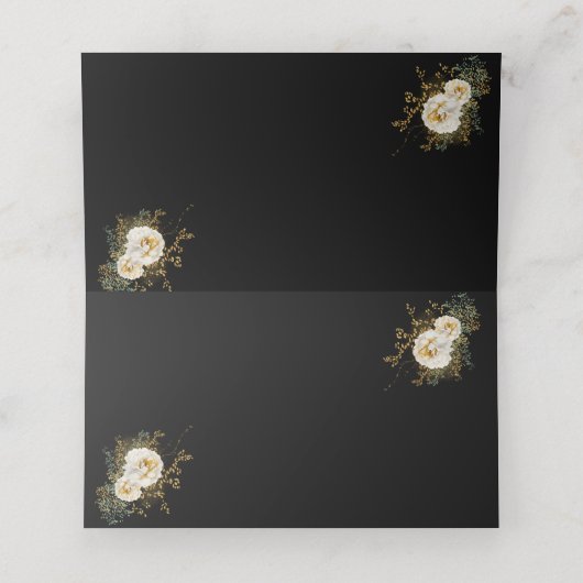 Goldmonogramm für die erste Hochzeit mit schwarzem Platzkarte (Innenseite Aufgefaltet)