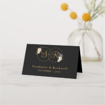 Goldmonogramm für die erste Hochzeit mit schwarzem