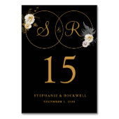 Goldmonogramm für die erste Hochzeit mit schwarzem Tischnummer (Vorderseite)