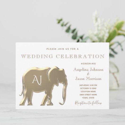 Goldmonogramm-Hochzeit Einladung (Stehend Vorderseite)