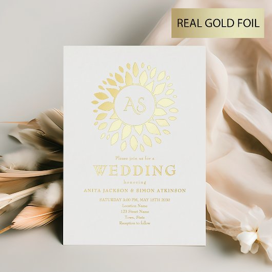 Goldmonogramm-Hochzeit Folieneinladung