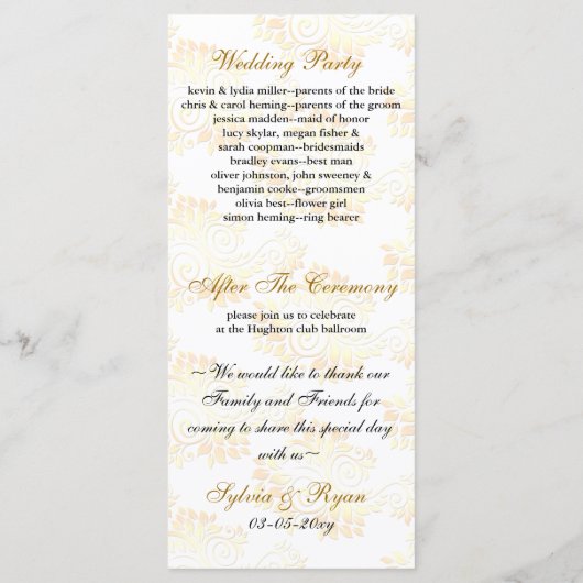 Goldmonogramm-Hochzeitsprogramm Programm (Rückseite)