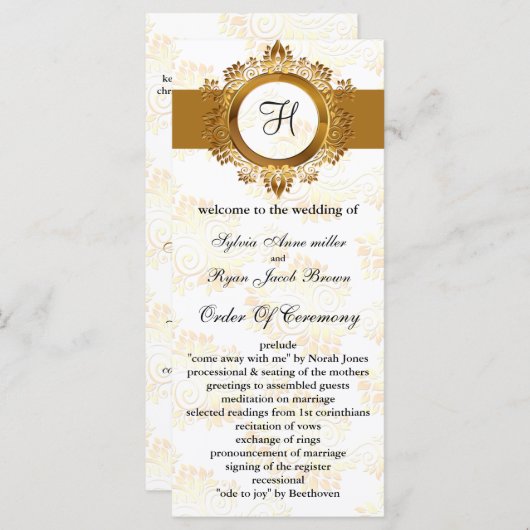 Goldmonogramm-Hochzeitsprogramm Programm (Vorne/Hinten)