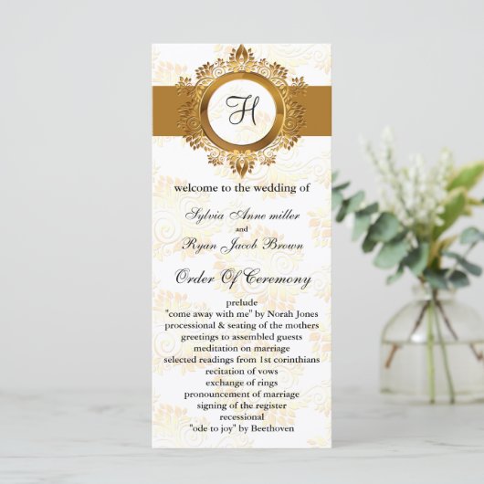 Goldmonogramm-Hochzeitsprogramm Programm (Stehend Vorderseite)